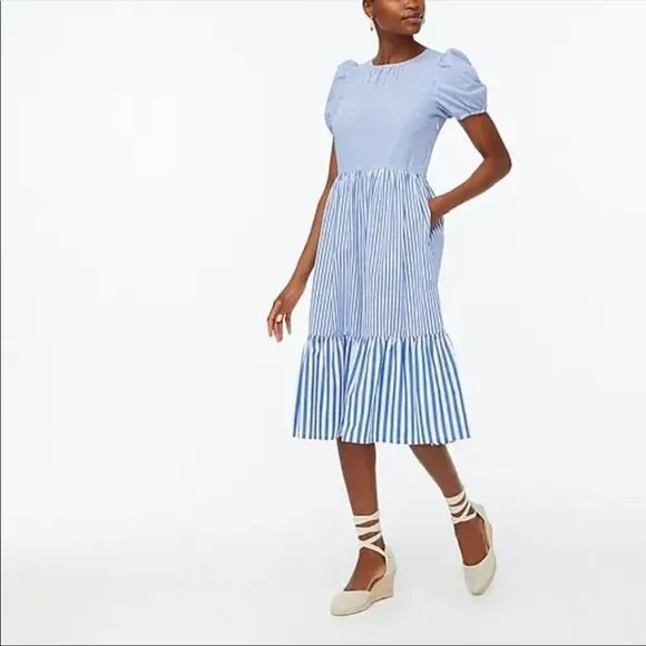J. Crew Factory | Dresses | Jcrew Factory Cotton Poplin Puffsleeve Tiered  Midi Dress Size 4 | Poshmark